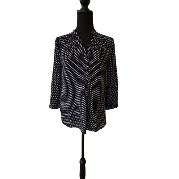 Market & Spruce Navy Polka Dot Button Front Blouse Size M - Picture 1 of 10